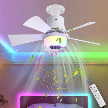 🍃Smart Ceiling Fan with RGB Lighting & Bluetooth Speaker - 3 Levels, Remote Control & E27 Base