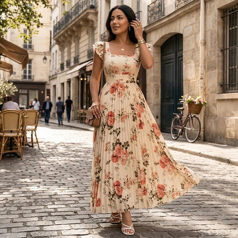 👗🌺 ELEGANT FLORAL PRINT MAXI DRESS WITH PLEATS - 50% OFF! Romantic, flattering & perfect for spring, summer & festive occasions 💫