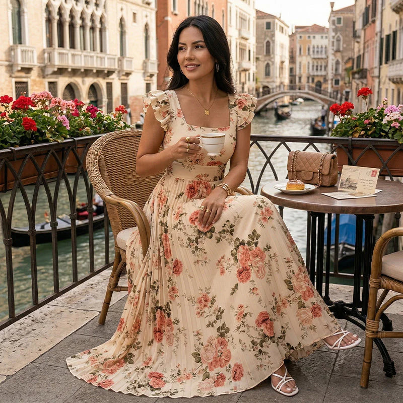 👗🌺 ELEGANT FLORAL PRINT MAXI DRESS WITH PLEATS - 50% OFF! Romantic, flattering & perfect for spring, summer & festive occasions 💫