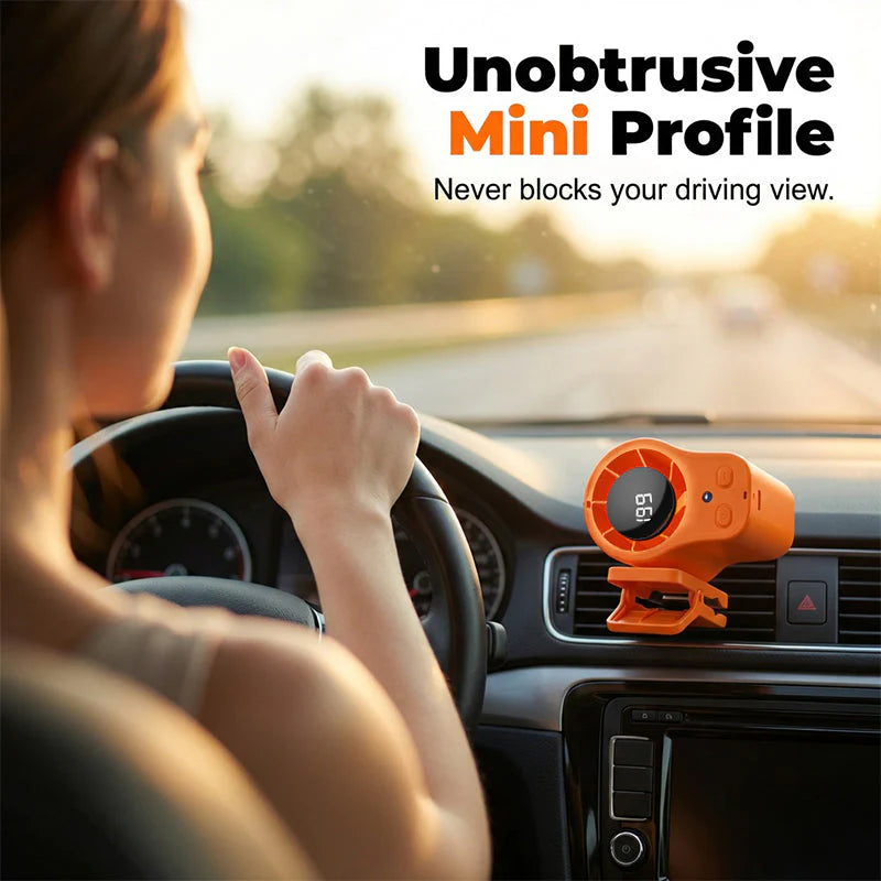 🚗 50% OFF NOW! ❄️ Hands-free Fan with LED Display – Powerful Cooling & Stable Attachment – Portable Essential 🔋