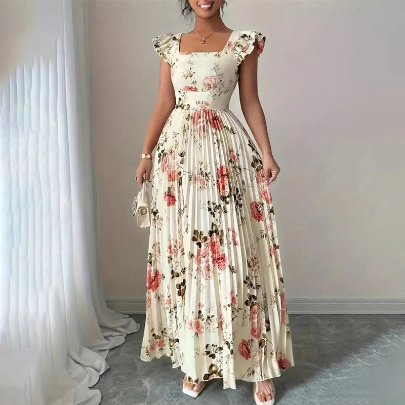 👗🌺 ELEGANT FLORAL PRINT MAXI DRESS WITH PLEATS - 50% OFF! Romantic, flattering & perfect for spring, summer & festive occasions 💫