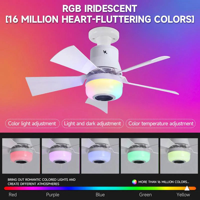 🍃Smart Ceiling Fan with RGB Lighting & Bluetooth Speaker - 3 Levels, Remote Control & E27 Base