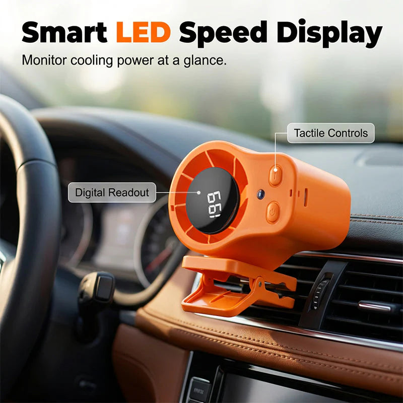 🚗 50% OFF NOW! ❄️ Hands-free Fan with LED Display – Powerful Cooling & Stable Attachment – Portable Essential 🔋