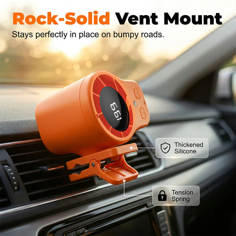 🚗 50% OFF NOW! ❄️ Hands-free Fan with LED Display – Powerful Cooling & Stable Attachment – Portable Essential 🔋