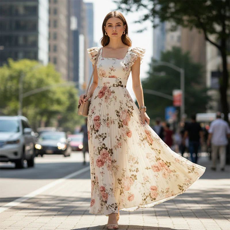 👗🌺 ELEGANT FLORAL PRINT MAXI DRESS WITH PLEATS - 50% OFF! Romantic, flattering & perfect for spring, summer & festive occasions 💫