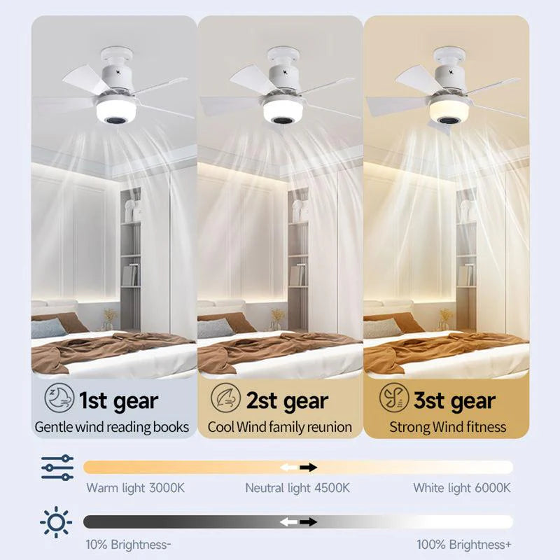 🍃Smart Ceiling Fan with RGB Lighting & Bluetooth Speaker - 3 Levels, Remote Control & E27 Base