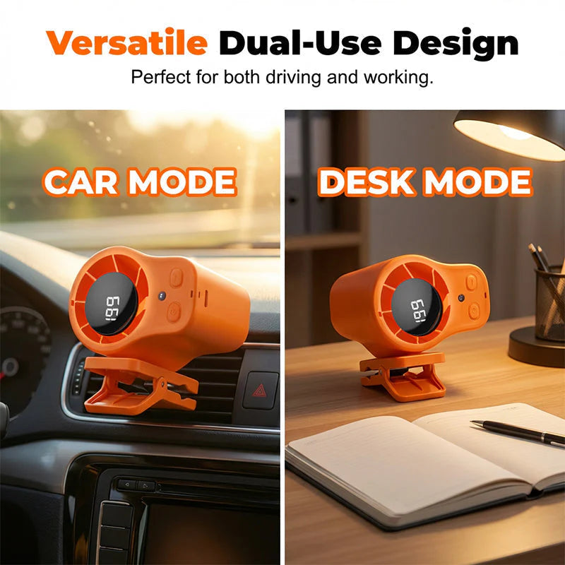 🚗 50% OFF NOW! ❄️ Hands-free Fan with LED Display – Powerful Cooling & Stable Attachment – Portable Essential 🔋