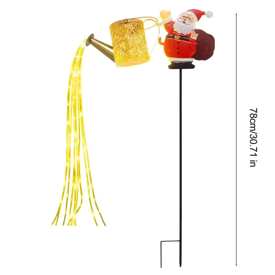 Solar Lights Outdoor Santa Watering Can Kettle Lights LED Fairy Lights Waterproof Metal Garden Lantern for Yard Patio Lawn