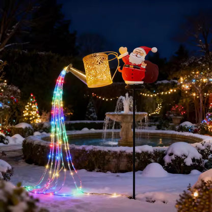 Solar Lights Outdoor Santa Watering Can Kettle Lights LED Fairy Lights Waterproof Metal Garden Lantern for Yard Patio Lawn