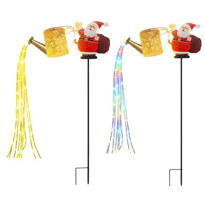 Solar Lights Outdoor Santa Watering Can Kettle Lights LED Fairy Lights Waterproof Metal Garden Lantern for Yard Patio Lawn